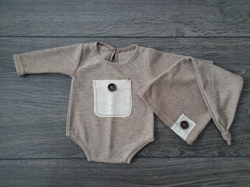 photography props romper with matching hat Brown newborn set