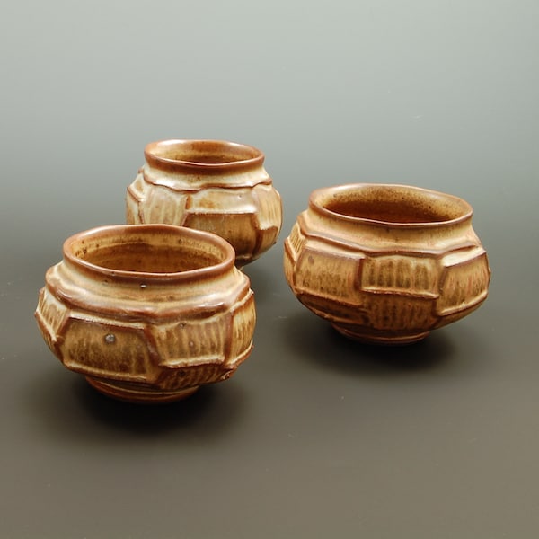 Whiskey Cups 4oz / Small Yunomi Faceted / Modern Rustic Stoneware