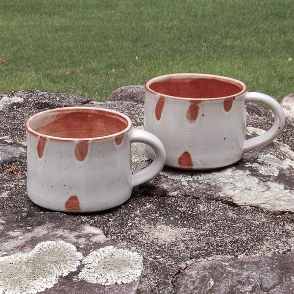 Pair of Shino Mugs 12 oz / Modern Rustic Stoneware /  Latte Mug / Handmade