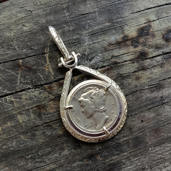 Colgante de plata hecho a mano, bisel de moneda