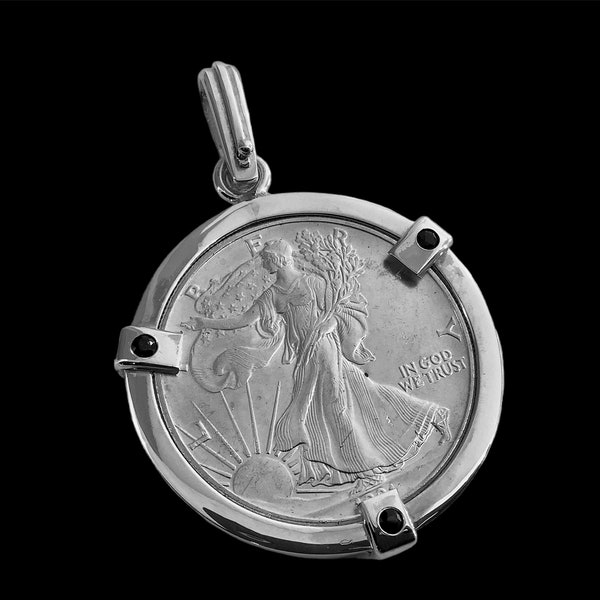 Bisel de plata esterlina para moneda de una onza de plata. Moneda Walking Liberty. Bisel hecho a mano.