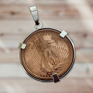 Sterling Silver coin Pendant. Copper Coin. Once ounce copper coin.