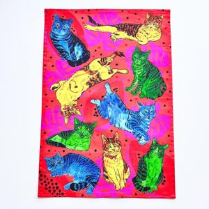 新登場！猫用ティータオル -グレーのタビー- 猫＆キッチンタオル 子猫用ティータオル コットンタオル トロピカルキャッツ バケーション猫 猫好きへのギフト