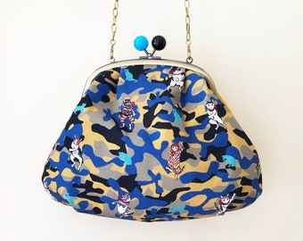 Cat Frame Purse Zara Zara Dancers  -Blue x Black x Yellow Camouflage print-  Clasp purse frame handbag