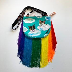 Fringe Crossbody Tasche/Rainbow Cats_Cloud-4/Fringe Geldbörse/Rainbow Fringe/Fringe Tasche/Regenbogen Fransen Bild 1