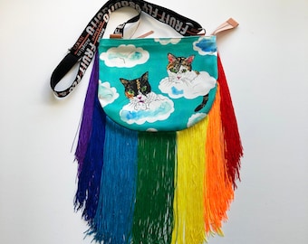 Fringe Crossbody Bag/Rainbow Cats_Cloud-4/Fringe Purse/Rainbow Fringe/Fringe Bag/rainbow fringe