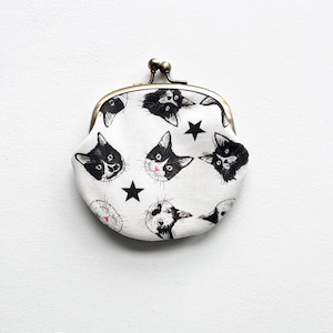Tuxedo Black Cat Geldbörse Katzengeldbeutel - Tuxedo_Black - Baumwolle x Lammfell Geldbörse Kiss-Lock Geldbörse Katzentäschchen Kreditkartenhalter