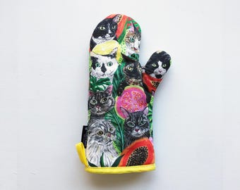 Cat Oven Mitt _Tropical Fruit Heaven_ Pot Holder Cats & Tropical Fruits Cat lover gift Cat Kitchen Accessories Cat gift Cat person gifts