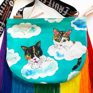 Fringe Crossbody Bag/Rainbow Cats_Cloud-4/Fringe Purse/Rainbow Fringe/Fringe Bag/rainbow fringe image 2