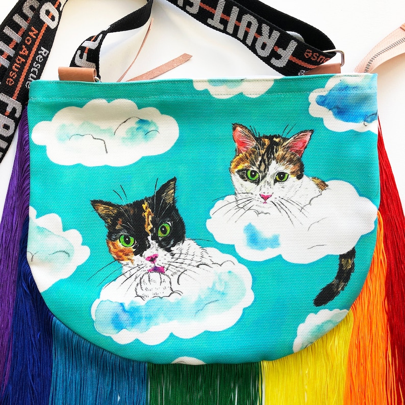 Fringe Crossbody Tasche/Rainbow Cats_Cloud-4/Fringe Geldbörse/Rainbow Fringe/Fringe Tasche/Regenbogen Fransen Bild 2