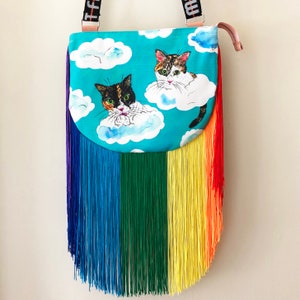 Fringe Crossbody Bag/Rainbow Cats_Cloud-4/Fringe Purse/Rainbow Fringe/Fringe Bag/rainbow fringe image 7