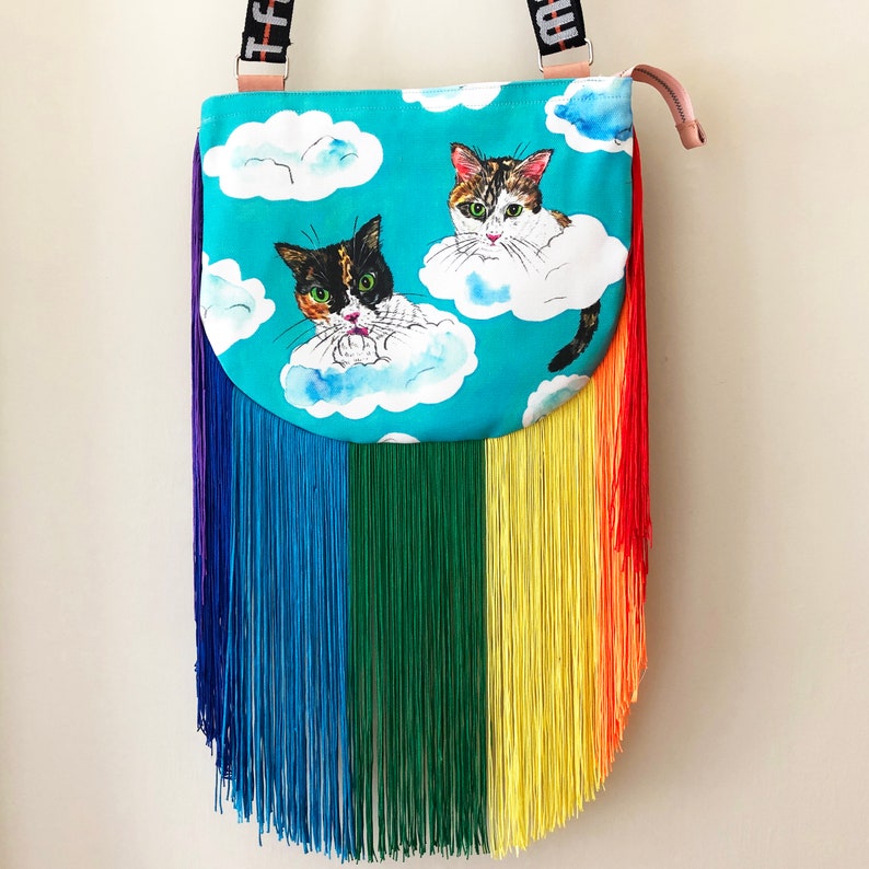 Fringe Crossbody Bag/Rainbow Cats_Cloud-4/Fringe Purse/Rainbow Fringe/Fringe Bag/rainbow fringe image 7