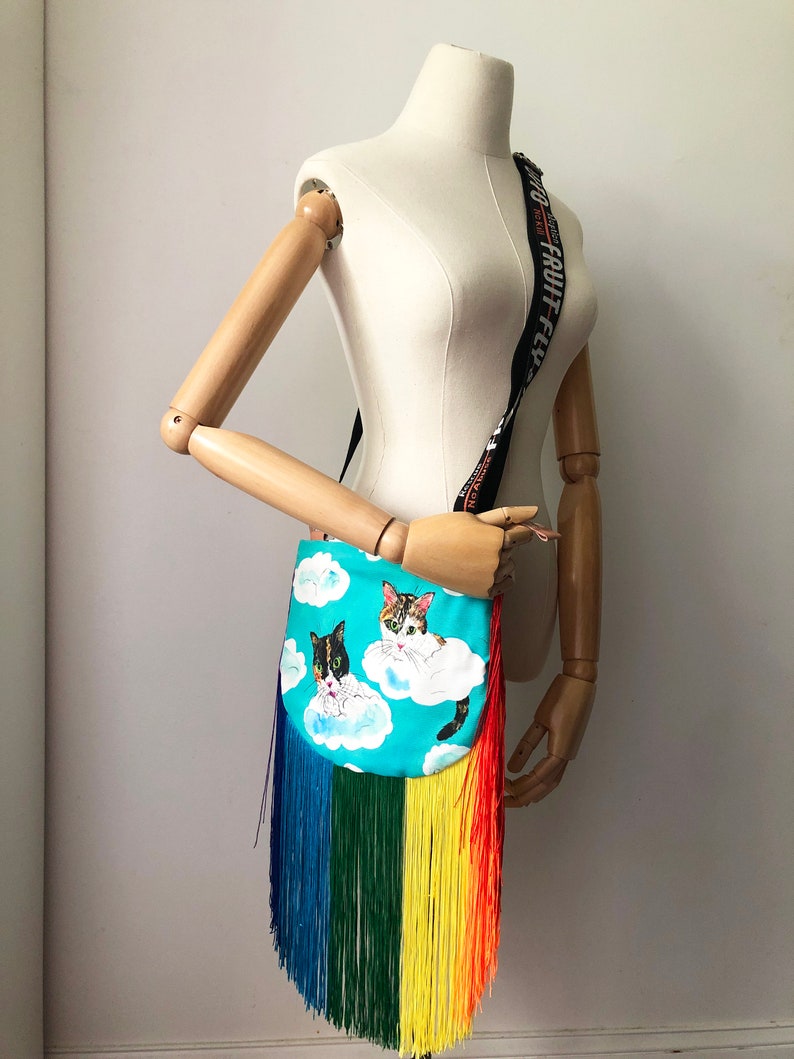 Fringe Crossbody Tasche/Rainbow Cats_Cloud-4/Fringe Geldbörse/Rainbow Fringe/Fringe Tasche/Regenbogen Fransen Bild 5