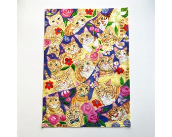 Cat Tea Towel -Living with Orange Tabbies- Orange Cats & Flowers Kitchen Towel Kitty Tea Towel Cotton towel