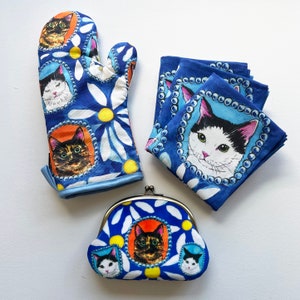 NEW Cat Tea Towel DAISY Cats & Flowers Kitchen Towel Kitty Tea Towel Cotton towel Cat dish towel image 7