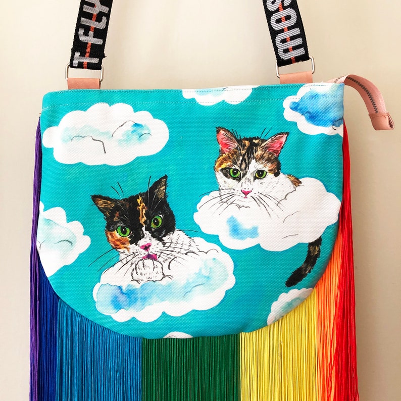 Fringe Crossbody Tasche/Rainbow Cats_Cloud-4/Fringe Geldbörse/Rainbow Fringe/Fringe Tasche/Regenbogen Fransen Bild 6