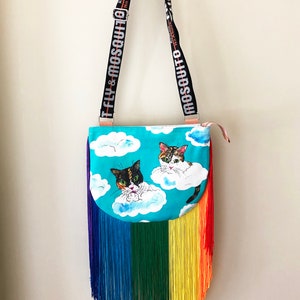 Fringe Crossbody Bag/Rainbow Cats_Cloud-4/Fringe Purse/Rainbow Fringe/Fringe Bag/rainbow fringe image 8