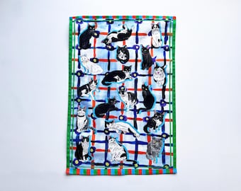 NEW!! Cat Tea Towel -Othello- Cats & Kitchen Towel Kitty Tea Towel Cotton towel Black and White cats cat lover gifts
