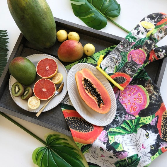 Cat Oven Mitt tropical Fruit Heaven Pot Holder Cats Tropical Fruits Cat Lover Gift Cat Kitchen Accessories Cat Gift Cat Person Gifts Etsy