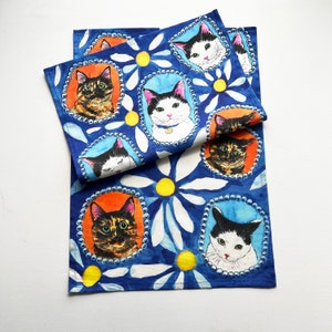 NEW Cat Tea Towel DAISY Cats & Flowers Kitchen Towel Kitty Tea Towel Cotton towel Cat dish towel image 2
