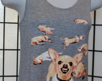 Chihuahua Tank Top. "I warned them not to mess with a Chihuahua" Design. Funny Dog Apparel. Heather Grey Tank Top. Soft and Light Fabric.