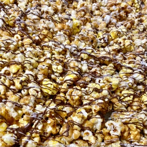 Homemade Caramel Popcorn White Chocolate Milk Chocolate Drizzle