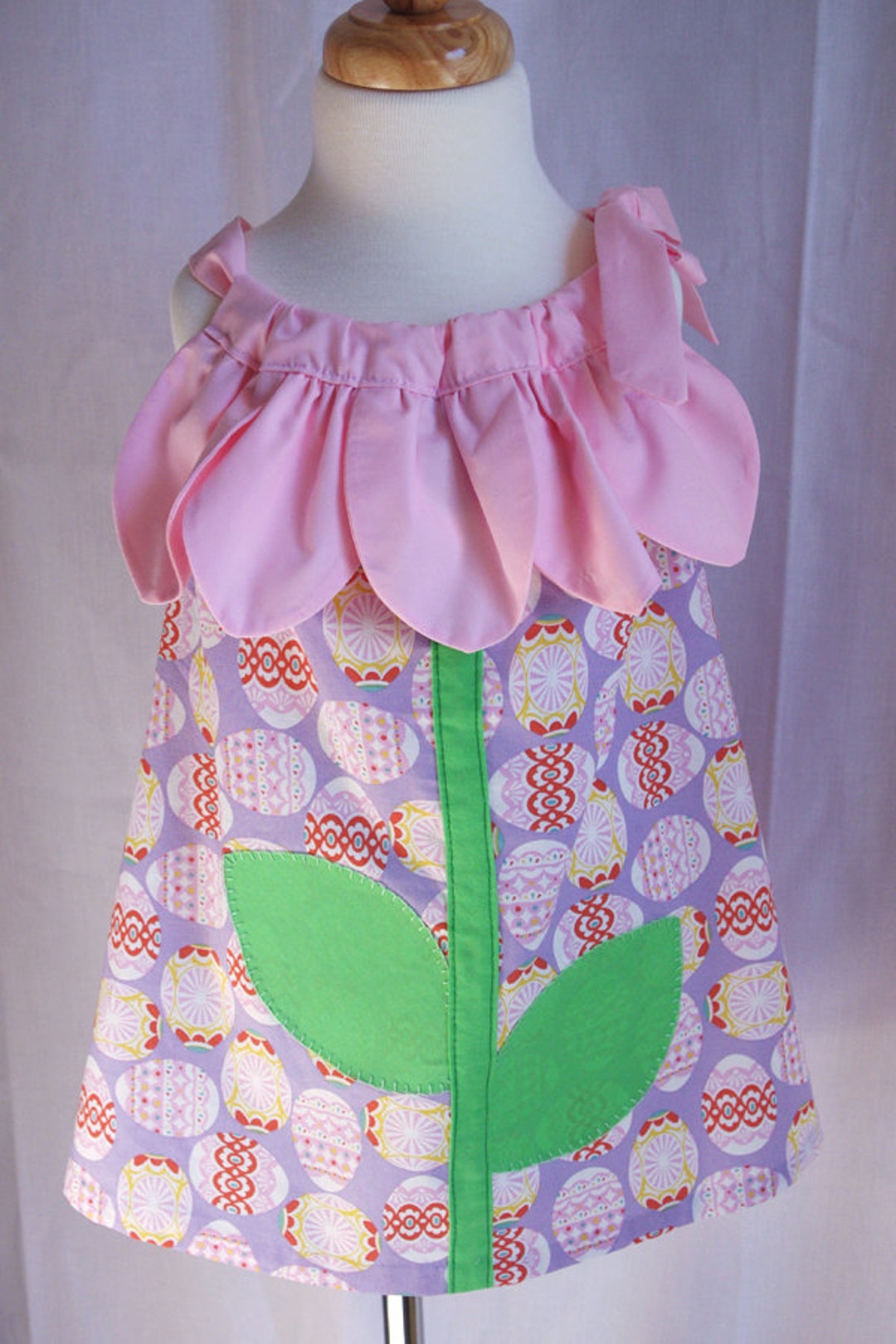 Flower Petal Dress, Easter Dress, Toddler Sundress, Painted Egg Print