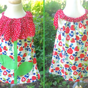 Flower Petal Dress, Toddler Sundress, Strawberry Print, Red Polka Dots, Blueberries & Strawberries, Wear Everyday, Cotton, Summer, Size 3