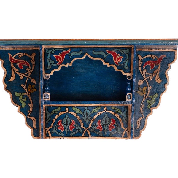 Aspecto vintage azul, reproducción de estantes de pared, muebles de decoración de madera, hechos a mano, muebles pintados, estante de madera flotante, muebles de estante de aceite esencial