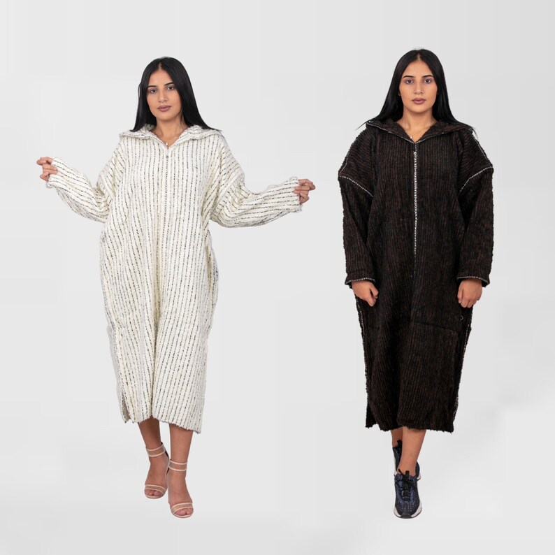 Wool dress women Handmade boho Clothing SET OF 2 Striped Djellaba Cardigan Sweater Coat Hoodie Caftan from wool Long Winter Dress