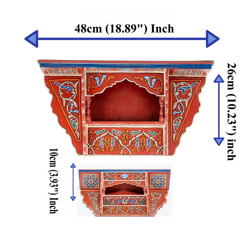 red shelf decor