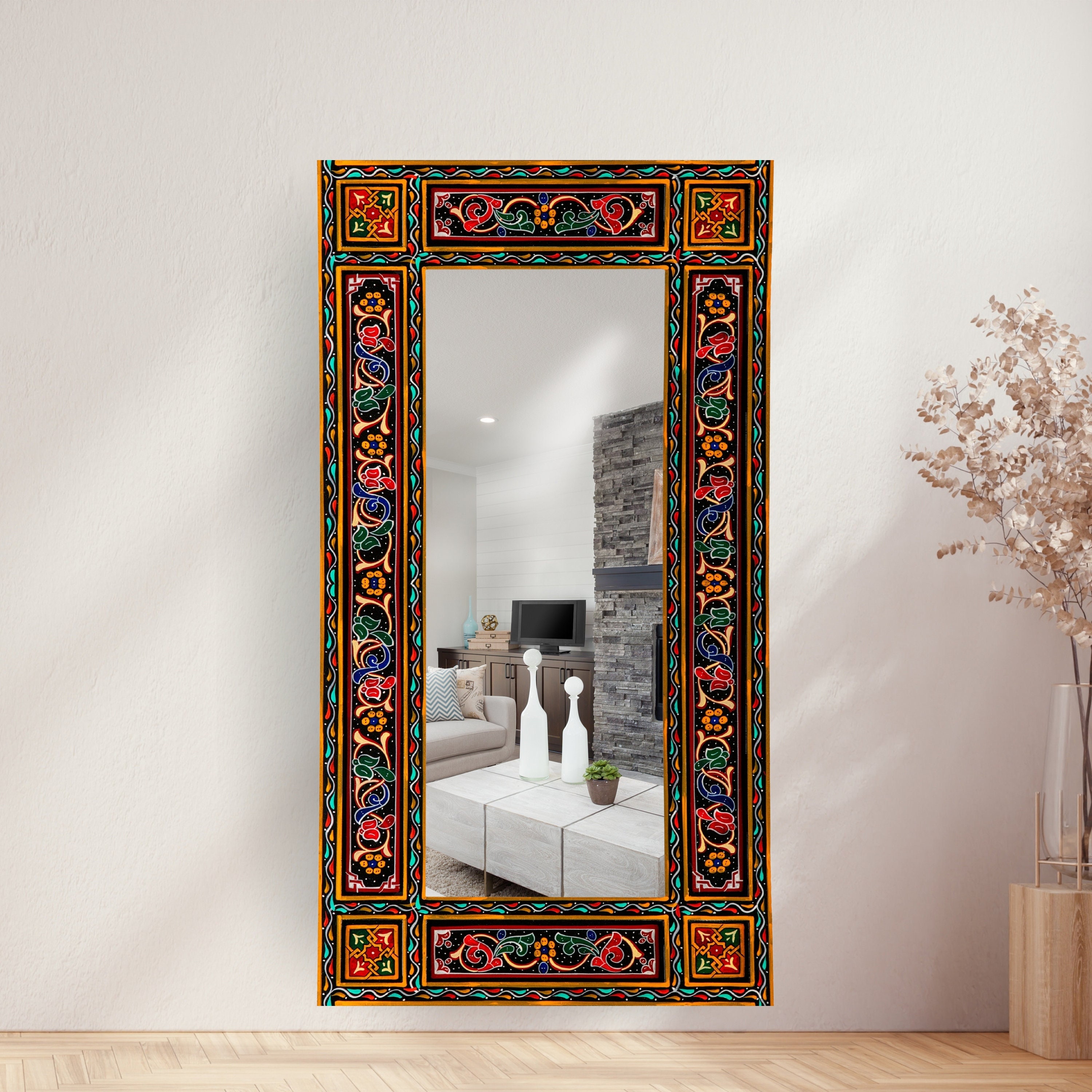 Espejo de baño blanco grande, espejo cuadrado rústico horizontal para  pared, espejos de tocador con marco de madera, decoración estilo puerta de