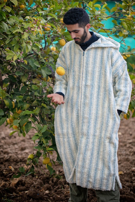 Chilaba tradicional marroquí, kaftan de ropa bereber para hombres, lana de  hombre de chilaba de cielo blanco y azul a rayas, lana de chilaba de  vestido marroquí -  España