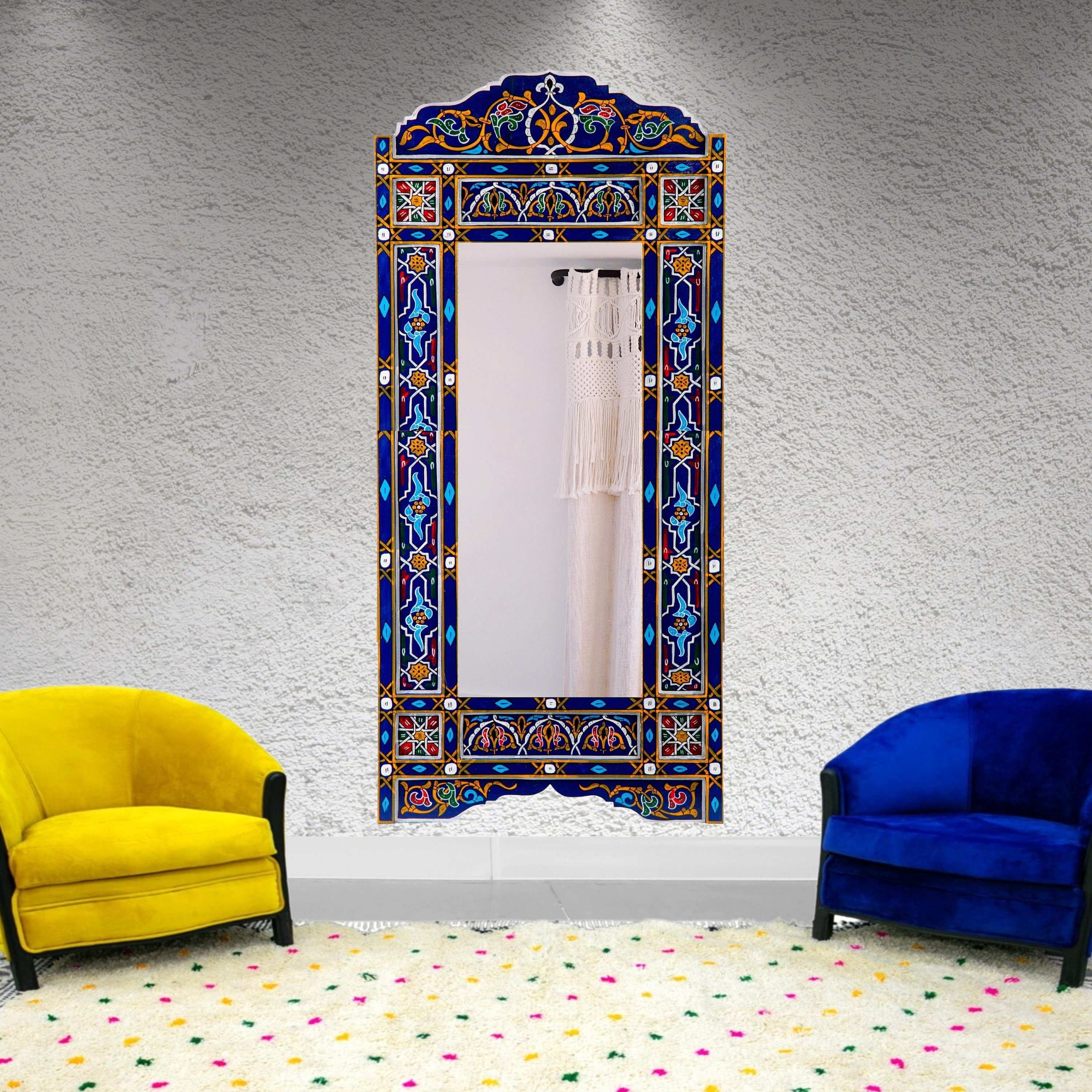 Navy Blue Full Length Floor Mirror Frame Moroccan Handpainted - Etsy