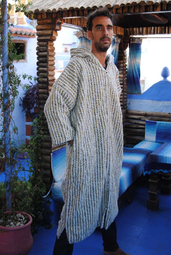 Chilaba tradicional marroquí, kaftan de ropa bereber amarilla y blanca a  rayas para hombres, lana de hombre Djellaba, lana de chilaba de vestido  marroquí -  España