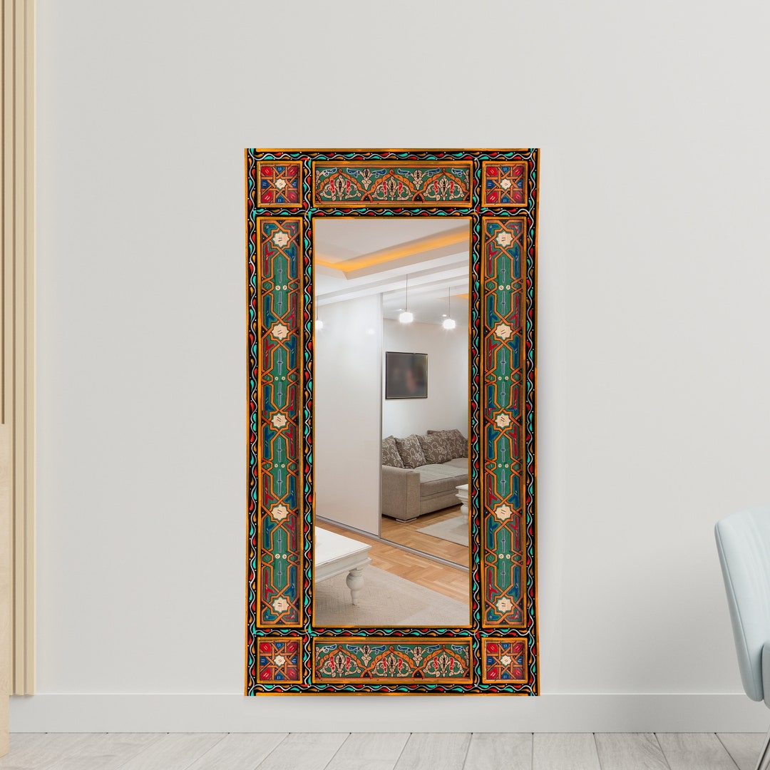 Moroccan Hand Painted Mirror Frame, Leaning Mirror Frame, Ethnic Wall ...