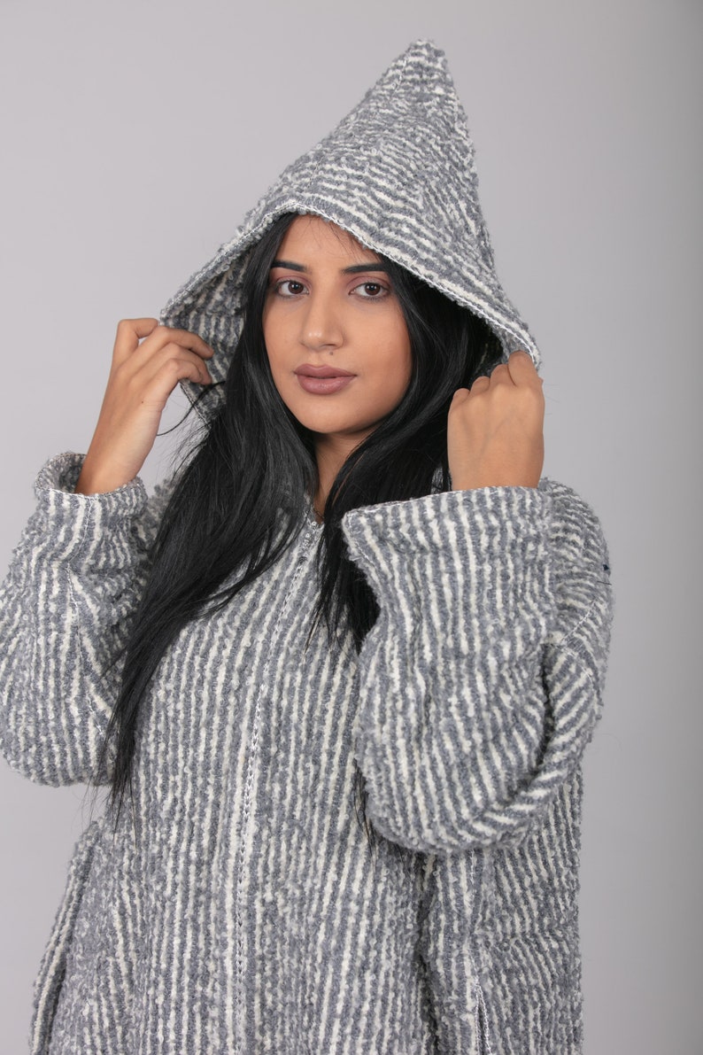 Handmade boho Clothing SET OF 2 Striped Djellaba Cardigan Hoodie Caftan from wool Berber clothing woman, Turtleneck dresses for women