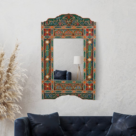 Hand Painted, Hanging Mirror Frame, Wall Art, Green Rustic Decor, Paint  Furniture, Moroccan Mirror, Paint Morocco Mirror, Hippie Wall Decor 