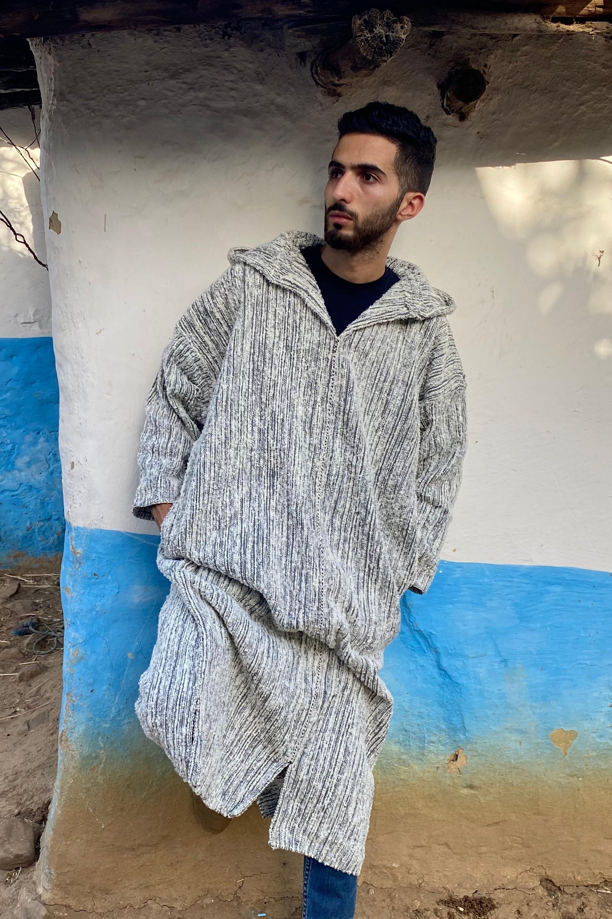 Chilaba tradicional marroquí, kaftan de ropa bereber para hombres, lana de  hombre de chilaba de cielo blanco y azul a rayas, lana de chilaba de  vestido marroquí -  México