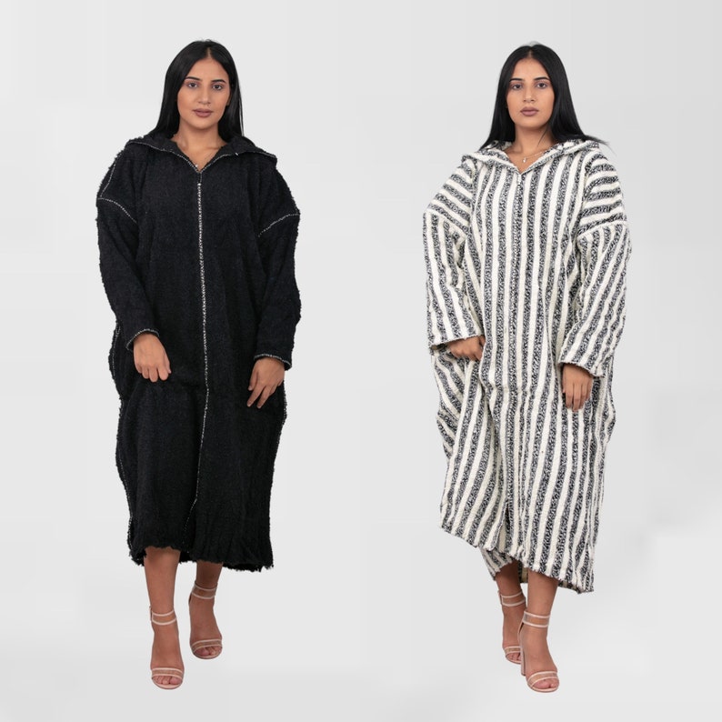 Wool dress women Handmade boho Clothing SET OF 2 Striped Djellaba Cardigan Sweater Coat Hoodie Caftan from wool Long Winter Dress