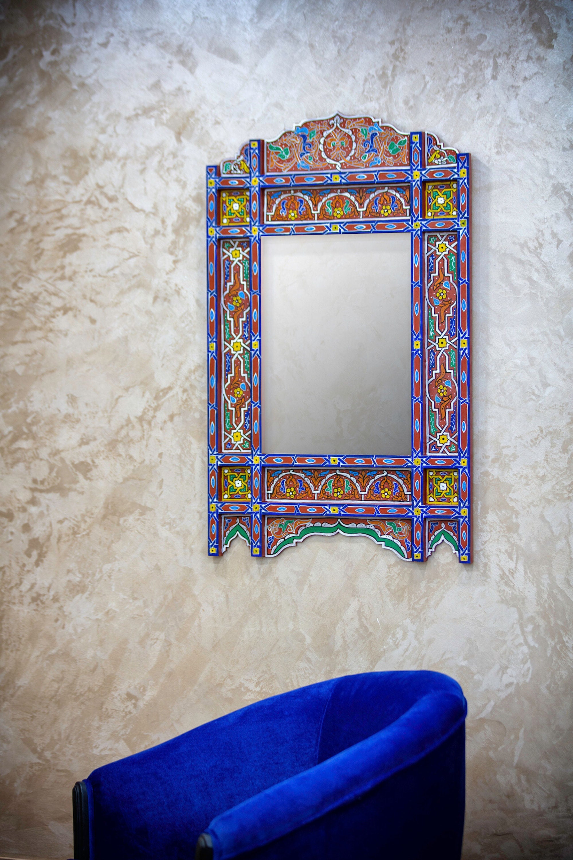 Navy Blue Hand Painted Bathroom Mirror Large Moroccan Mirror Etsy