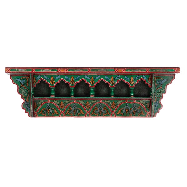 Green Basil Painted Moroccan shelf, Wall Shelves Floating Shelves Vintage, Big Rustic Floating Bathroom Shelf