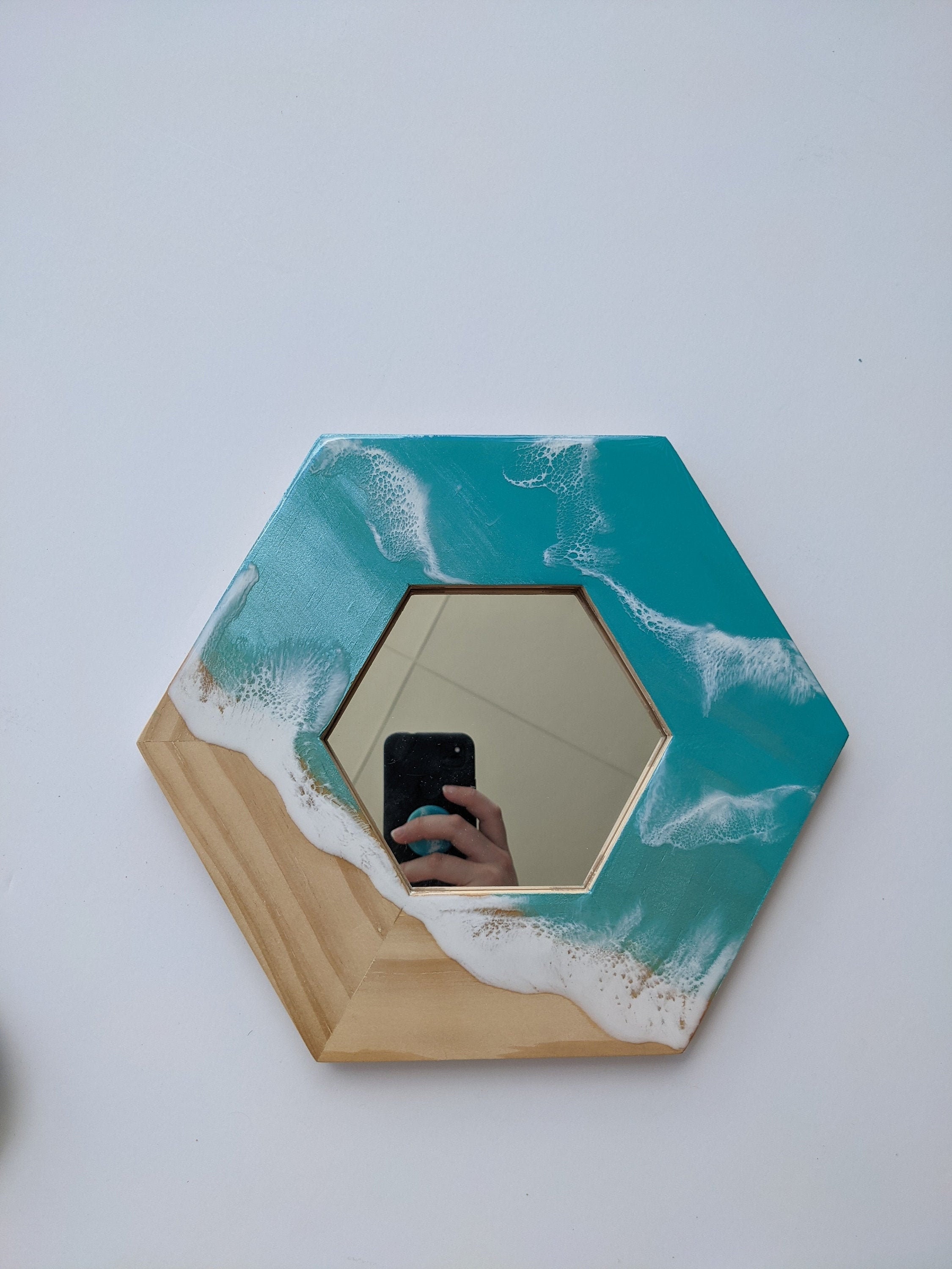 Wooden framed mirror decorated with epoxy resin beach scene Etsy
