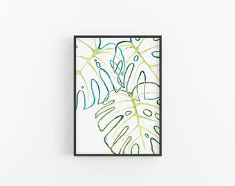 Monstera Botanical Print, Tropical Wall Decor, Botanical Watercolor Art, Monstera Deliciosa Illustration, Tropical Palm Leaf Decor