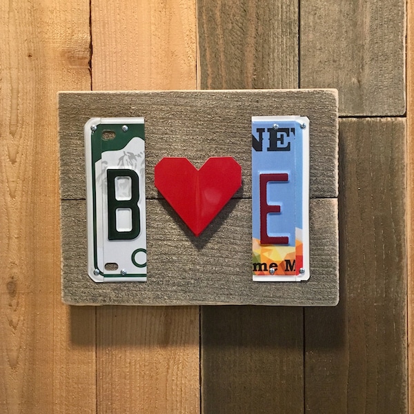 Custom Initials HEART License Plate Sign Unique Anniversary Gift for Boyfriend or Girlfriend | Red Folded Aluminum Heart