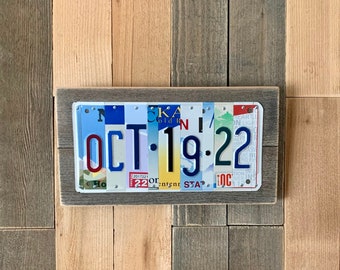1  (ANY) Year Anniversary Gift Idea for Him or Her / Custom Date Sign with Wood and Metal / License Plate Wedding Plaque / Month Day Year