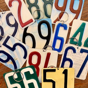 Handmade Upcycled License Plate Number Keychain | Custom Bag Tag