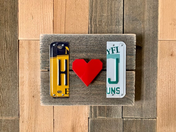 Anniversary Gift for Him | Custom License Plate Initials with Red Folded Heart | Personalized Long Distance Gift for Her