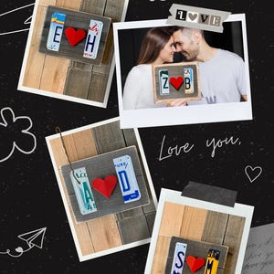 Anniversary Gift for Him | Custom License Plate Initials with Red Folded Heart | Personalized Long Distance Gift for Her Bild 8
