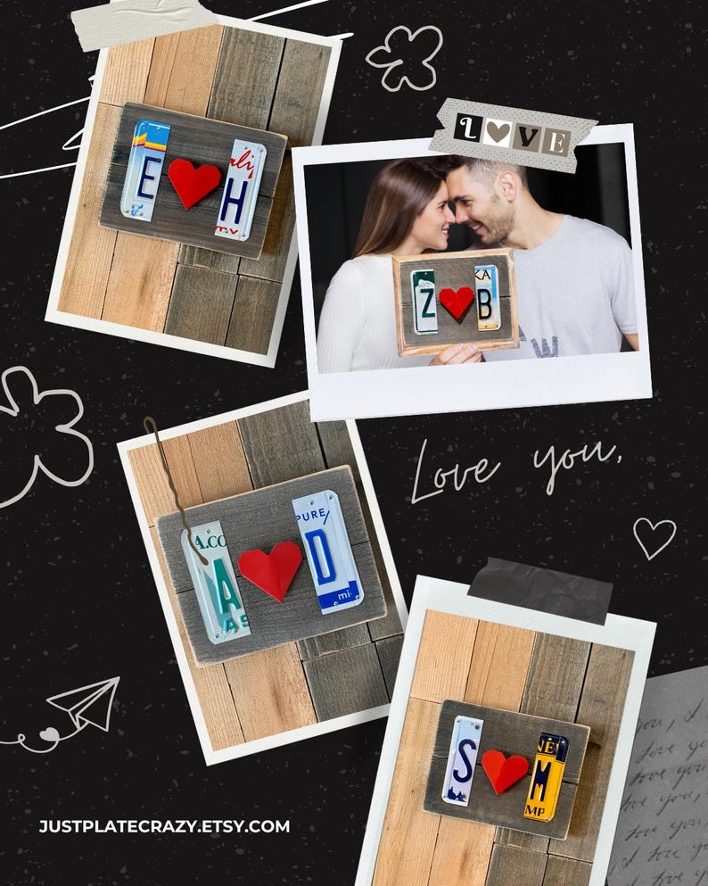 Anniversary Gift for Him | Custom License Plate Initials with Red Folded Heart | Personalized Long Distance Gift for Her Bild 8